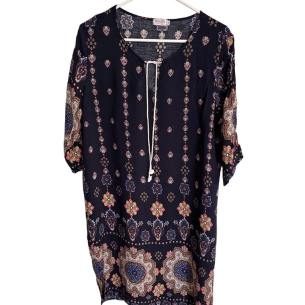 Patterned Navy Women's Dress or Tunic - Boho Style